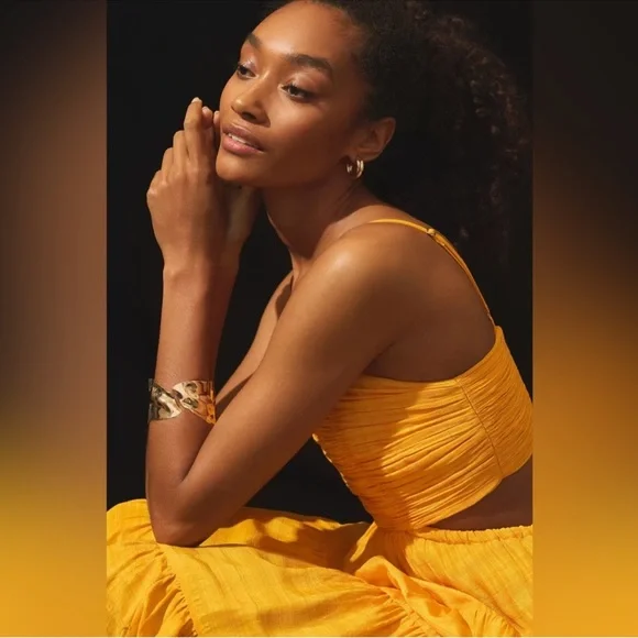 NWT Anthropologie Let Me Be Cutout Tiered Maxi Dress in Tangerine Yellow Size M - Picture 5 of 15